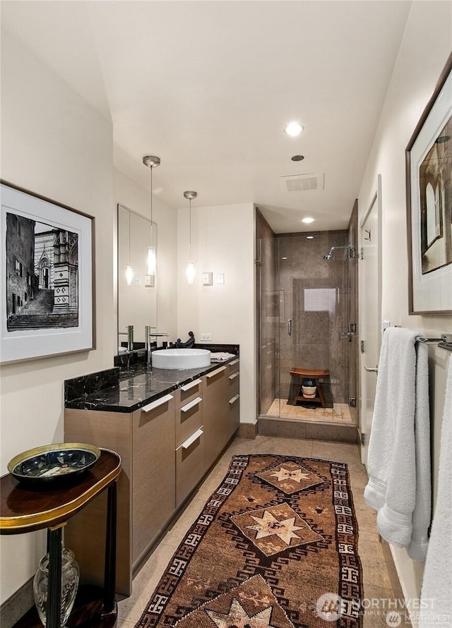 737 Olive Way Unit 3606, Seattle, WA 98101 - full bathroom with a stall shower, vanity, and recessed lighting