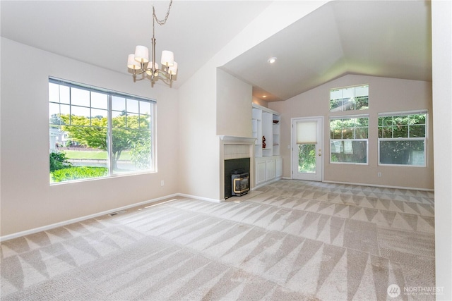 23302 53rd Ave S Unit 4-1, Kent, WA 98032 - unfurnished living room featuring lofted ceiling, carpet, and a chandelier