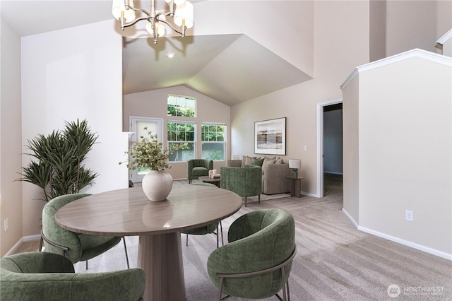 23302 53rd Ave S Unit 4-1, Kent, WA 98032 - dining space featuring a chandelier, light carpet, and vaulted ceiling