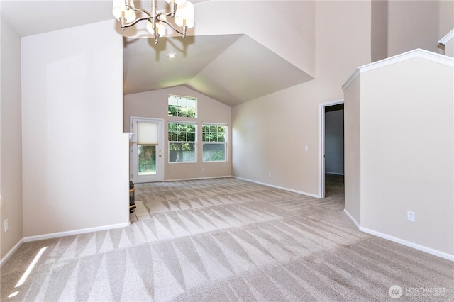 23302 53rd Ave S Unit 4-1, Kent, WA 98032 - unfurnished living room featuring a chandelier, carpet flooring, and lofted ceiling