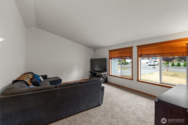 6137 189th Loop SW, Rochester, WA 98579 - living room featuring vaulted ceiling and light carpet
