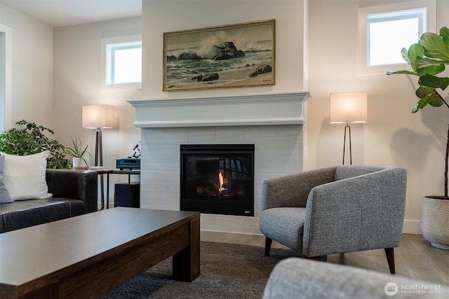 2035 S Fruitland, Puyallup, WA 98371 - living room with a tile fireplace and wood finished floors