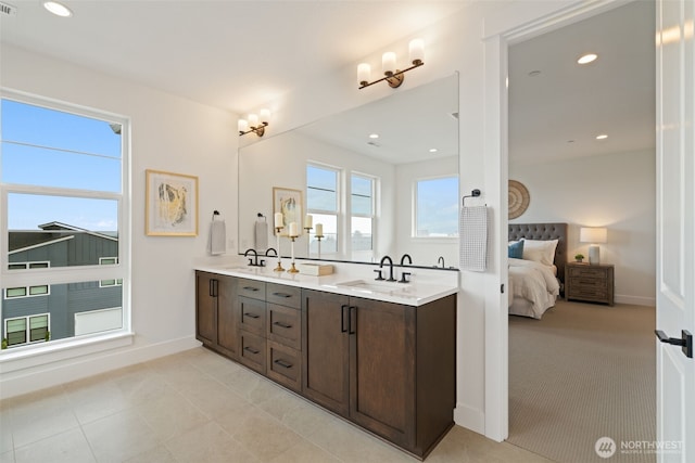 310 W Fir Loop, Washougal, WA 98671 - bathroom featuring double vanity, connected bathroom, recessed lighting, and tile patterned floors