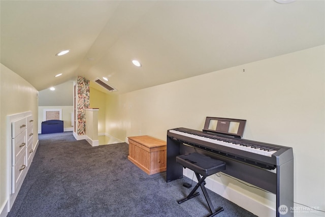 2726 34th Ave S, Seattle, WA 98144 - office featuring dark colored carpet, vaulted ceiling, and recessed lighting