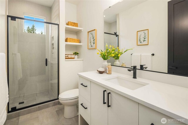 1950 Wanawish Loop, Cle Elum, WA 98922 - bathroom with vanity, a shower stall, and tile patterned flooring