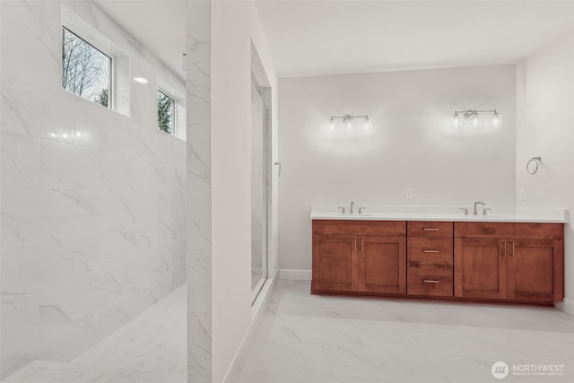 13600 100th St NE Unit 212, Lake Stevens, WA 98258 - full bath featuring marble finish flooring, a marble finish shower, and double vanity