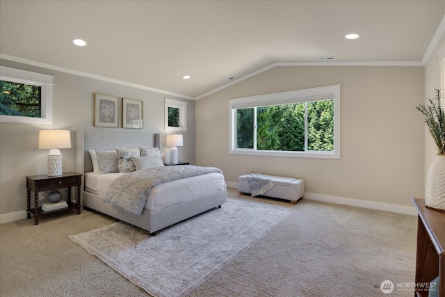 6555 125th Ave NE, Kirkland, WA 98033 - carpeted bedroom featuring recessed lighting, vaulted ceiling, and ornamental molding