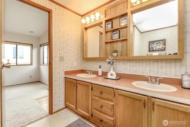 37301 28th Ave S Unit 34, Federal Way, WA 98003 - bathroom featuring wallpapered walls and double vanity