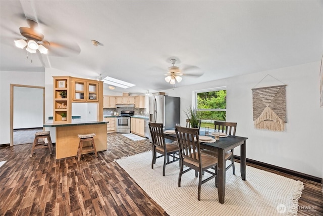 11510 Joletta Ave SW, Port Orchard, WA 98367 - dining room with ceiling fan, dark wood-style flooring, and lofted ceiling