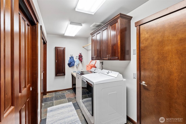 931 SW Moose Hill Ct, Port Orchard, WA 98367 - laundry room with independent washer and dryer, cabinet space, and dark stone finish floors