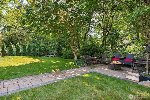 8206 66th Avenue Ct E, Puyallup, WA 98371 - view of green lawn featuring a patio and a fire pit
