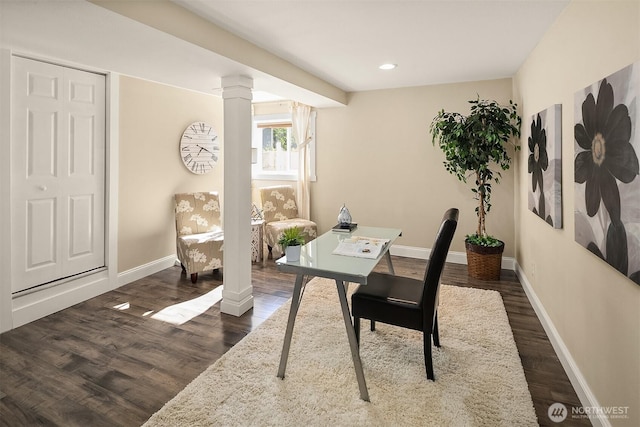13316 30th Ave NE, Seattle, WA 98125 - office with ornate columns, dark wood-style floors, and recessed lighting