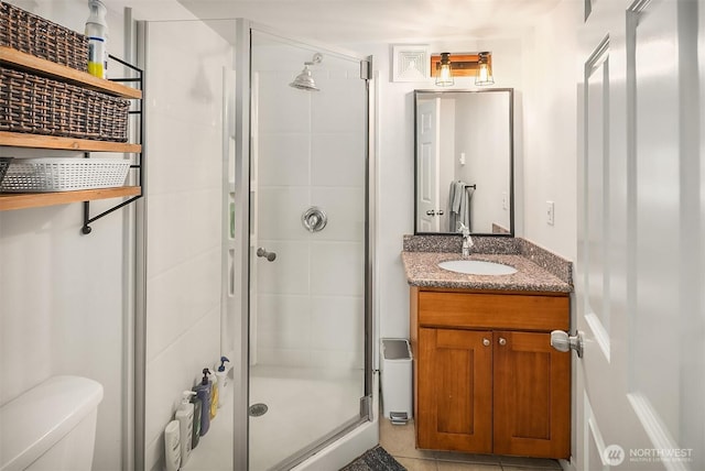 13316 30th Ave NE, Seattle, WA 98125 - bathroom with vanity, a stall shower, and tile patterned floors