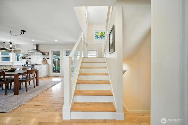 533 Craig St, Walla Walla, WA 99362 - stairway featuring plenty of natural light, wood finished floors, and recessed lighting
