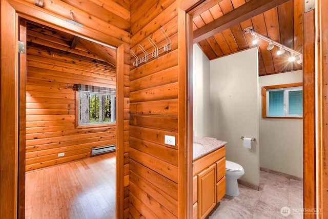 44111 SE Mt Si Rd, North Bend, WA 98045 - bathroom featuring vanity, wooden ceiling, and vaulted ceiling