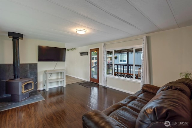 31108 3rd Ave Unit 330, Black Diamond, WA 98010 - living room featuring wood finished floors and a wood stove