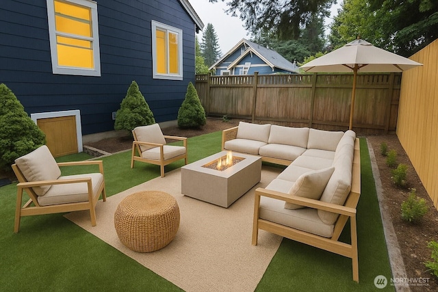 744 N 88th St, Seattle, WA 98103 - view of patio / terrace featuring an outdoor living space with a fire pit