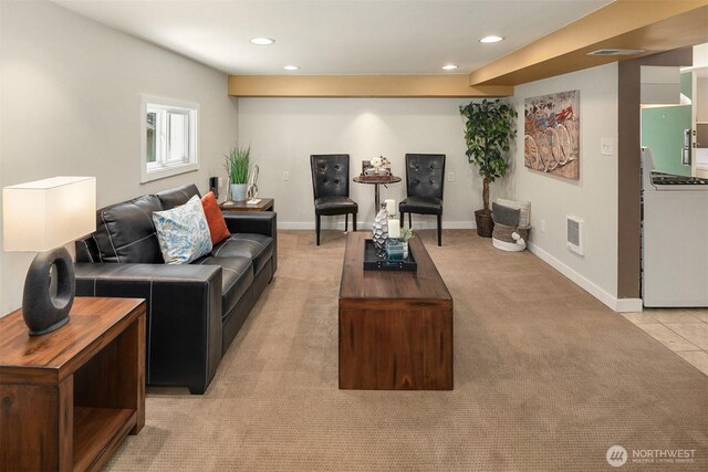 4521 47th Ave SW, Seattle, WA 98116 - living area with light colored carpet and recessed lighting