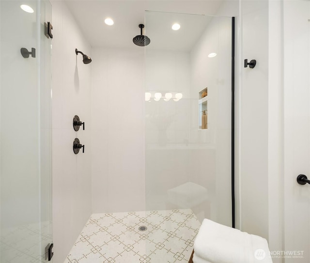 2419 NW 57th Unit B, Seattle, WA 98107 - full bathroom featuring a stall shower and recessed lighting