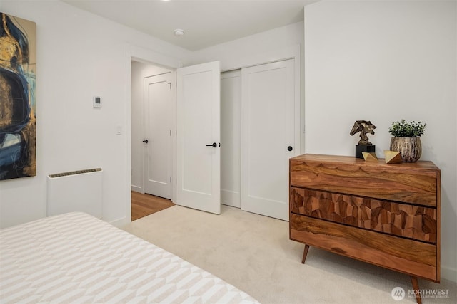 2419 NW 57th Unit B, Seattle, WA 98107 - bedroom featuring a closet, radiator heating unit, and carpet