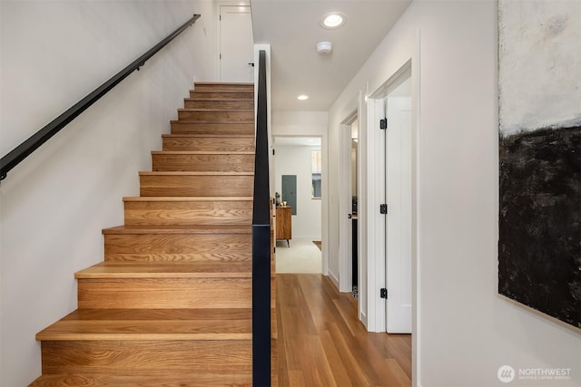 2419 NW 57th Unit B, Seattle, WA 98107 - stairway with wood finished floors and recessed lighting