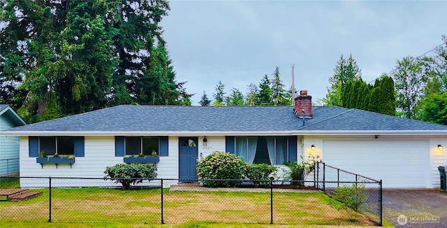 15627 SE 263rd Pl, Covington, WA 98042 - ranch-style house featuring roof with shingles, an attached garage, a chimney, and driveway