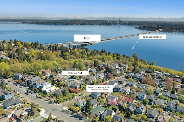 2000 31st Ave S, Seattle, WA 98144 - aerial view of property and surrounding area featuring a nearby body of water, a notable bridge, and nearby suburban area
