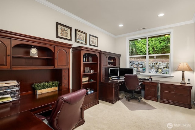 19501 58th Ave SE, Bothell, WA 98012 - home office with light colored carpet, crown molding, and recessed lighting
