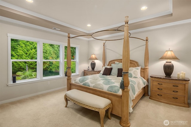 19501 58th Ave SE, Bothell, WA 98012 - bedroom with light colored carpet, crown molding, and recessed lighting