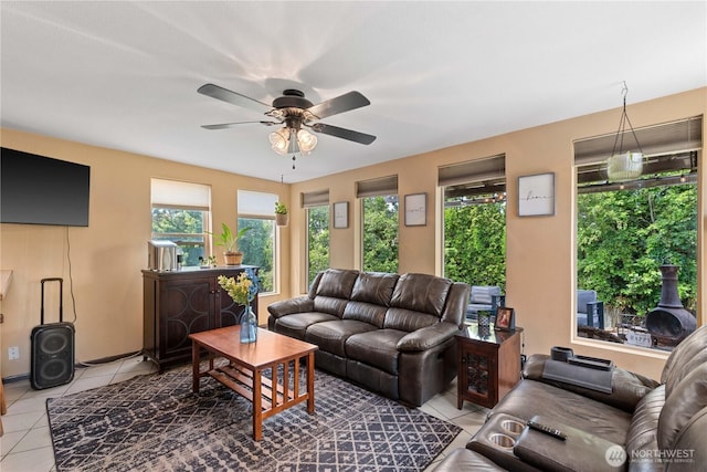 1714 N Astor Ct, East Wenatchee, WA 98802 - living area with light tile patterned flooring and a ceiling fan