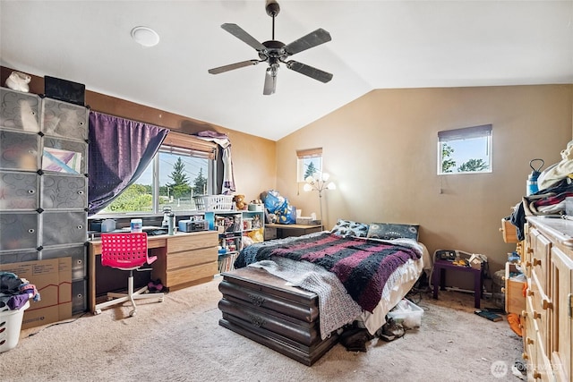 701 Stratford Pl, Sultan, WA 98294 - bedroom with lofted ceiling, carpet floors, and a ceiling fan