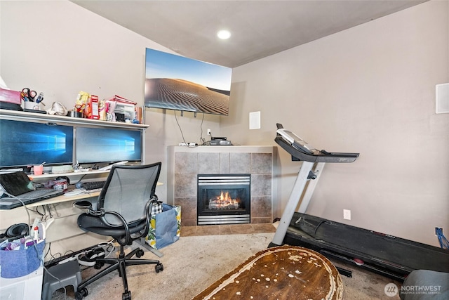 701 Stratford Pl, Sultan, WA 98294 - office with a tile fireplace and recessed lighting