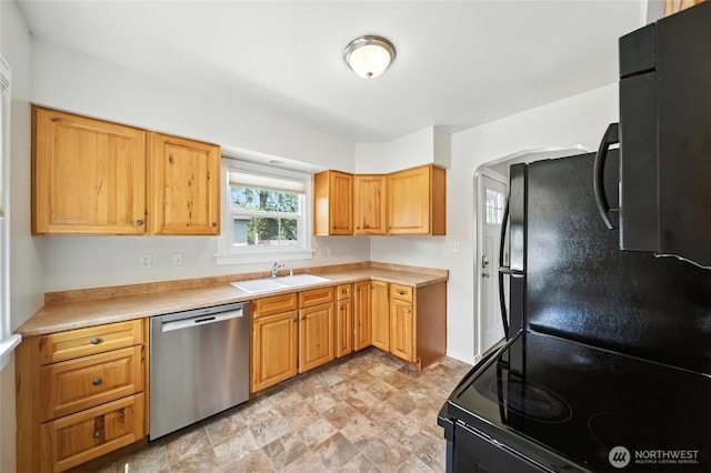 521 S Park St, Walla Walla, WA 99362 - kitchen featuring dishwasher, light countertops, stone finish flooring, and black range with electric cooktop