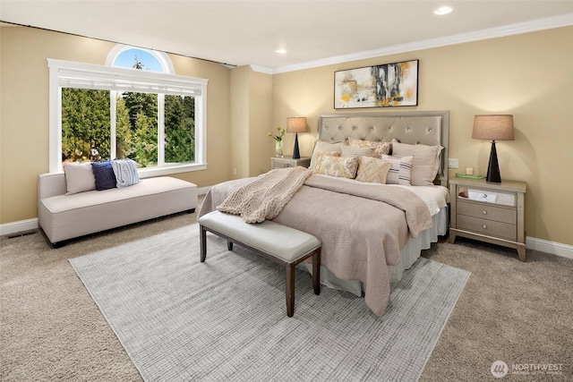14248 SE Allen Rd, Bellevue, WA 98006 - bedroom featuring light carpet, ornamental molding, and recessed lighting
