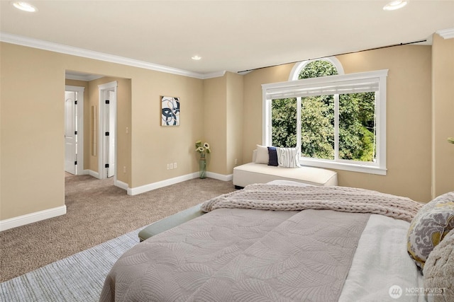 14248 SE Allen Rd, Bellevue, WA 98006 - bedroom with carpet flooring, ornamental molding, and recessed lighting