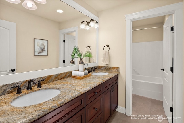 14248 SE Allen Rd, Bellevue, WA 98006 - bathroom featuring double vanity,  shower combination, and tile patterned floors