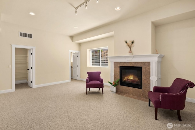 14248 SE Allen Rd, Bellevue, WA 98006 - sitting room featuring a fireplace, carpet floors, and recessed lighting