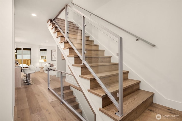 815 18th Ave W, Kirkland, WA 98033 - stairs with wood finished floors and recessed lighting