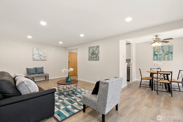 12700 NE 8th St Unit E-205, Bellevue, WA 98005 - living room with light wood-type flooring, recessed lighting, and ceiling fan