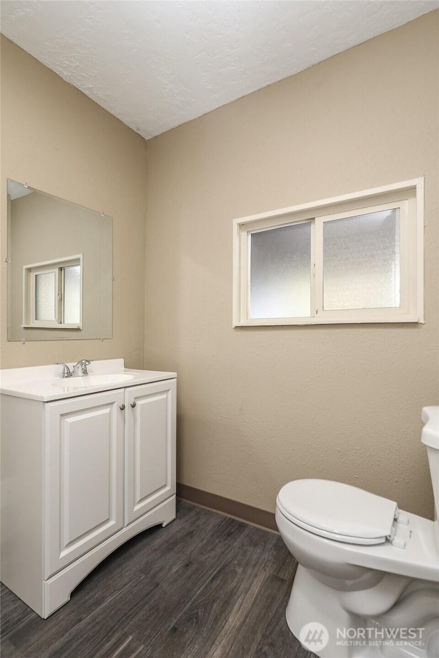 1514 Mt Brynion Rd, Kelso, WA 98626 - bathroom with wood finished floors, vanity, and a textured ceiling