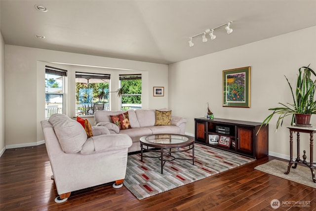 1223 Rainier Ln, Oak Harbor, WA 98277 - living area with hardwood / wood-style flooring, rail lighting, and recessed lighting