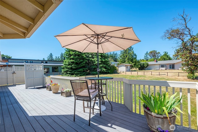1223 Rainier Ln, Oak Harbor, WA 98277 - wooden terrace with a storage shed