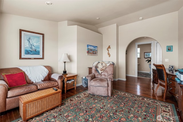 1223 Rainier Ln, Oak Harbor, WA 98277 - living room featuring arched walkways and wood-type flooring