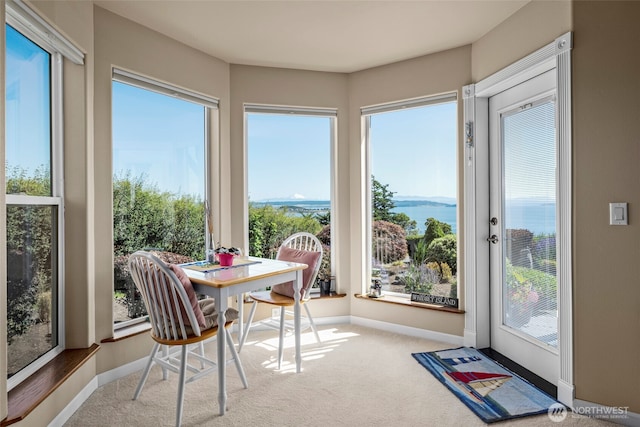 1223 Rainier Ln, Oak Harbor, WA 98277 - sunroom / solarium featuring carpet and a water view