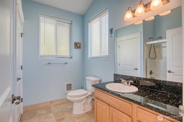 440 Marine View Dr SW Unit 3, Ocean Shores, WA 98569 - bathroom with a shower, vanity, healthy amount of natural light, and tile patterned flooring