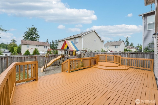29775 218th Pl SE, Kent, WA 98042 - wooden terrace with a residential view, a playground, and a fenced backyard