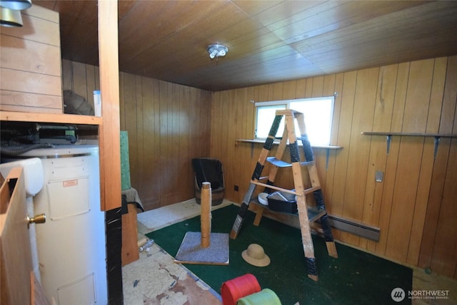 990 Madrona Way, Sequim, WA 98382 - exercise room featuring wooden ceiling and wooden walls