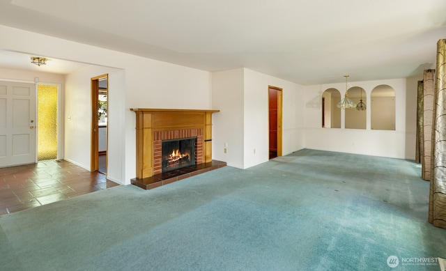 1847 N 183rd St, Shoreline, WA 98133 - unfurnished living room with a brick fireplace and carpet