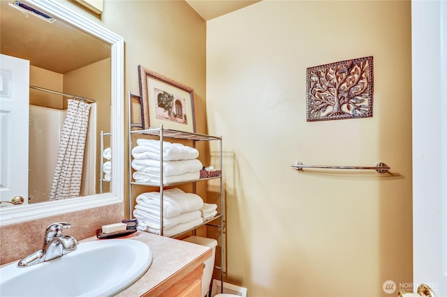 4243 Holcomb St, Port Townsend, WA 98368 - bathroom featuring vanity and curtained shower