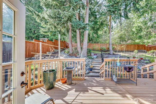 4243 Holcomb St, Port Townsend, WA 98368 - wooden deck featuring a fenced backyard and stairway